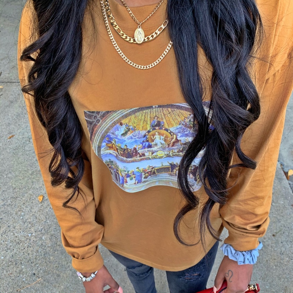 tan long sleeved shirt